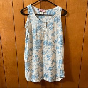 Nite Images Flower Floral Mini Dress Sleepwear Blue White Size S